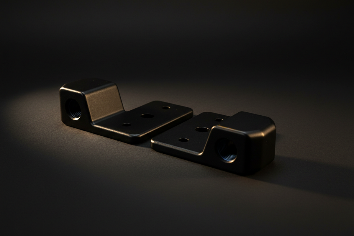 Two metallic objects on a dark background