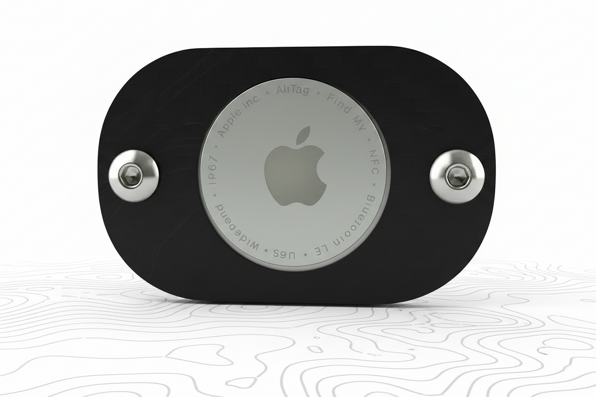 Apple AirTag in a black holder