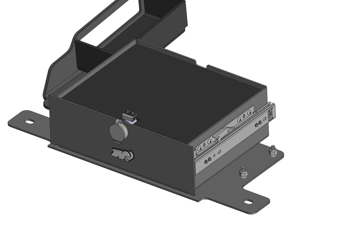 StrongBox; the locking storage drawer that mounts under the seat of the Jeep.