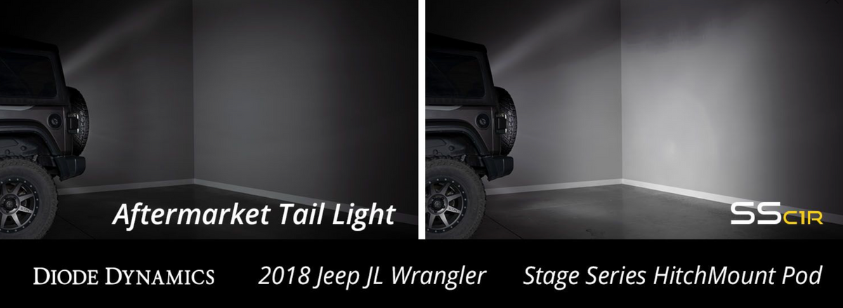 Diode Dynamics HitchMount Reverse Light Comparison to Stock Reverse Lights of Jeep