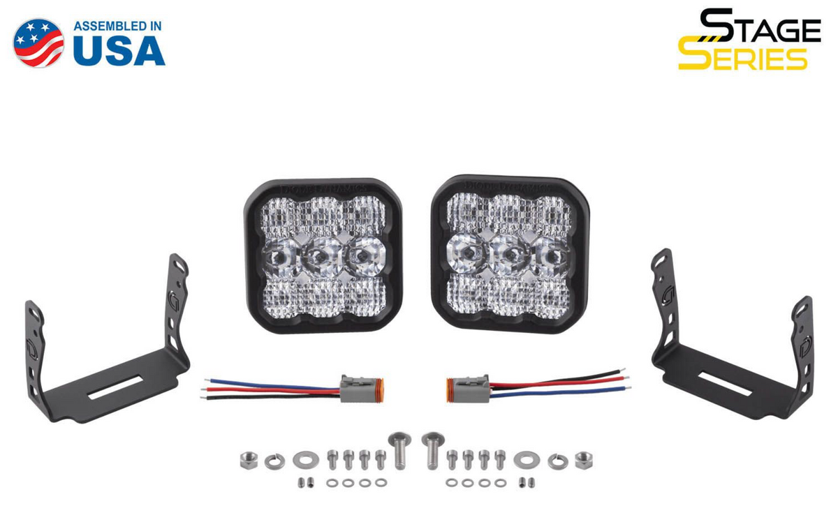 Diode Dynamics SS5 lights, showing contents of package.